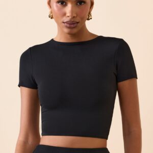 Modal Cap-Sleeve Crop Top in Black
