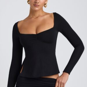 Modal Sweetheart-Neck Top in Black