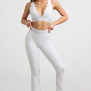 High-Waist Kick Flare Trousers in Grey Marl