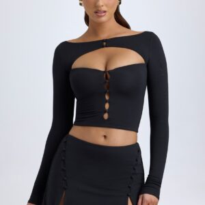 Modal Cut-Out Button-Detail Top in Black