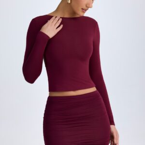Modal High-Neck Open-Back Top in Wine Red