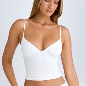 Modal V-Neck Ruched Camisole Top in White