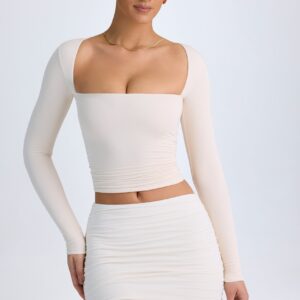 Modal Halterneck Ruched Top in Ivory